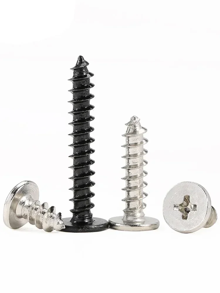 Black/Nickel Plated Cabon Steel Phillips Thin Flat Head Self-tapping Screw
