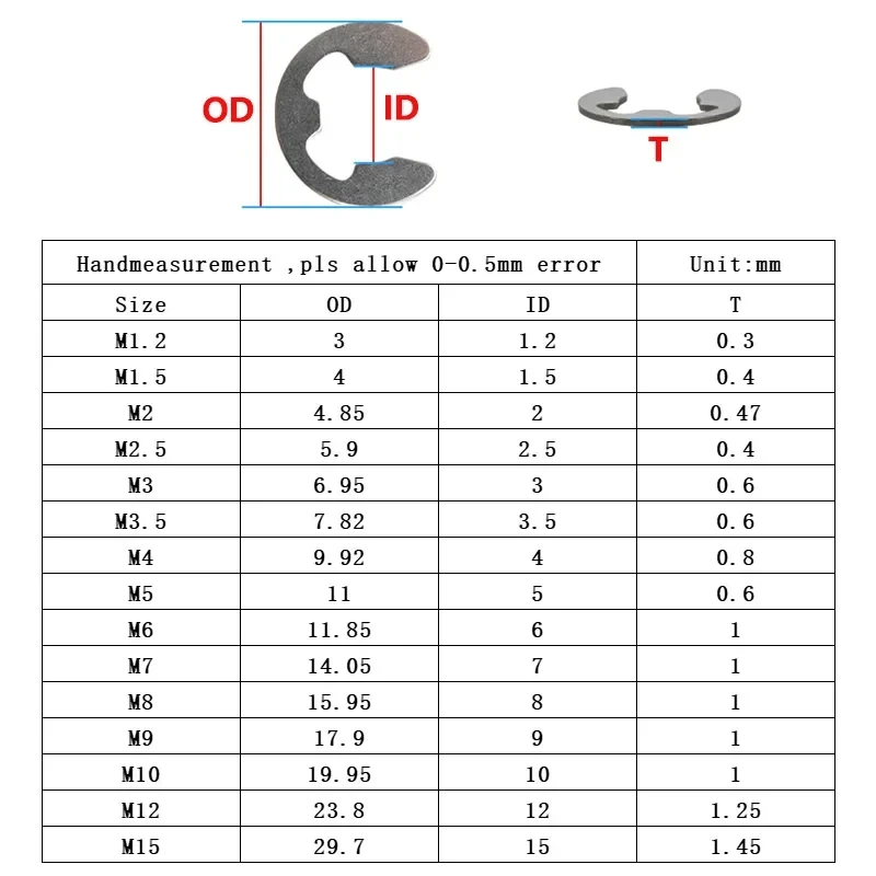 GB896 Stainless Steel 304 Carbon Steel 65Mn External Retaining Ring E-Clip Snap Circlip Washer - Shaft Fastener - Image 5