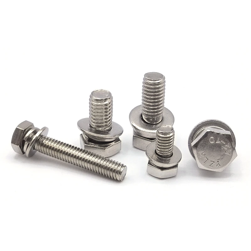 GB9074.17 304 Stainless Steel Hexagon Bolt + Spring Lock Washers + Plain Washer