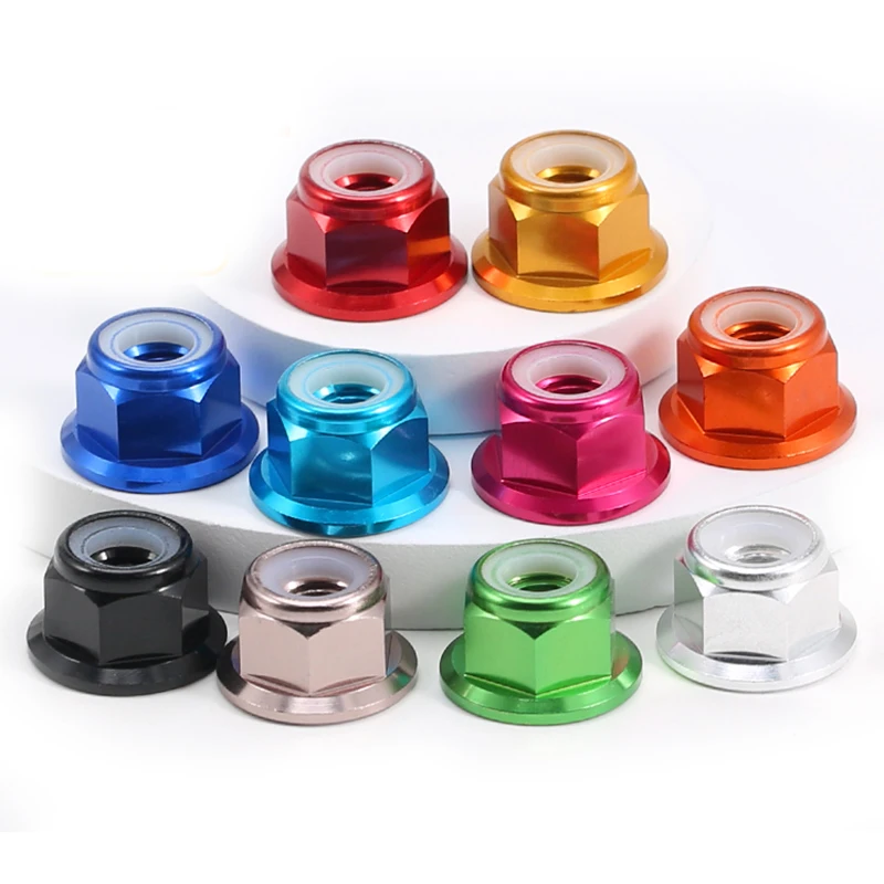 Din6926 Colorful Aluminum Hex Flange Nylon Insert Lock Nut