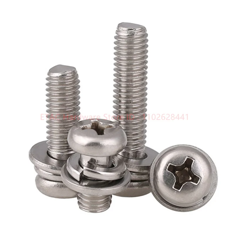 304 Stainless Steel Phillips Cross Screw Washer Spring Gaskets Sets
