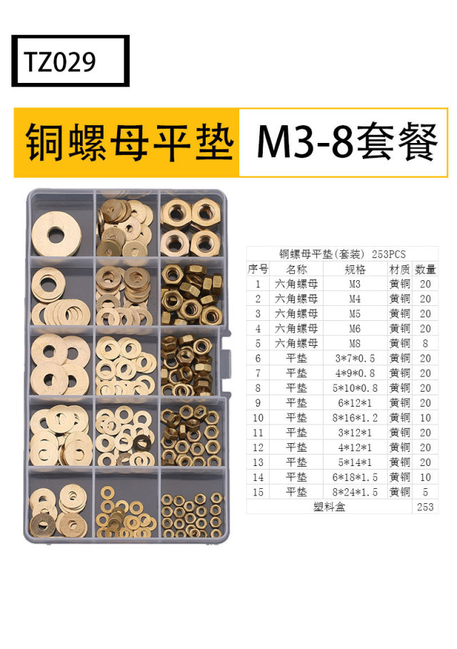 DIY Assortment Kit Brass Nut & Flat Washer (Set) Copper