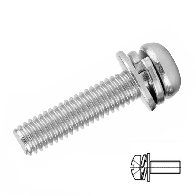 GB 9074.8 Cross Recess Pan Head Screw with Spring & Plain Washer Assembly M2x4 304 Stainless Steel