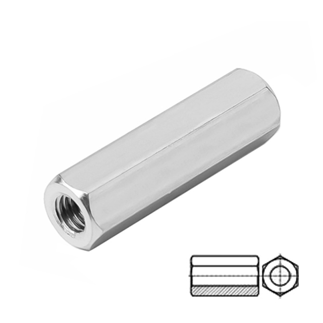 DIN 6334 Hex Long Nut M18x50 304 Stainless Steel