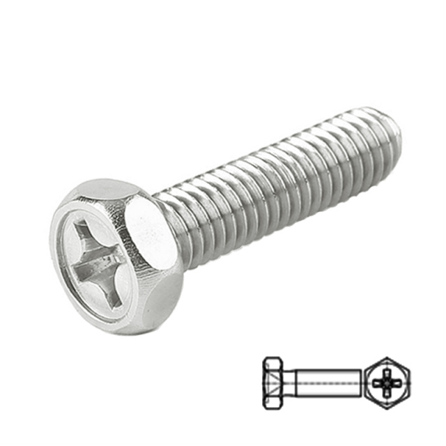 GB 29.2 Cross Recess Hex Head Bolt with Indentation Full Thread M2x20 304 Stainless Steel