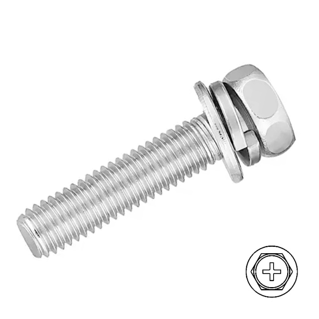 GB 9074.13 304 Cross Recess Hex Head Screw with Washers M6x45 304 Stainless Steel